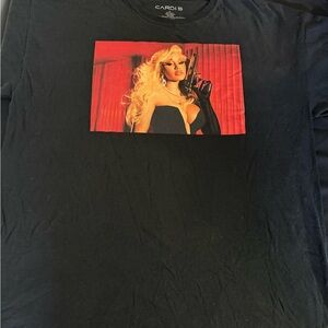 Cardi B Black Tee with Red Photo Panel Graphic